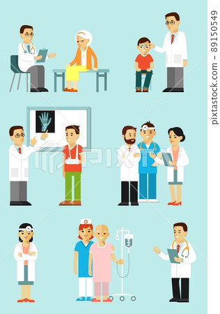 Set of doctors and patients in different situation. Set of doctors and patients in different situation. 89150549