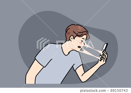 Man tied to cellphone addicted to social media Man tied to cellphone addicted to social media 89150743