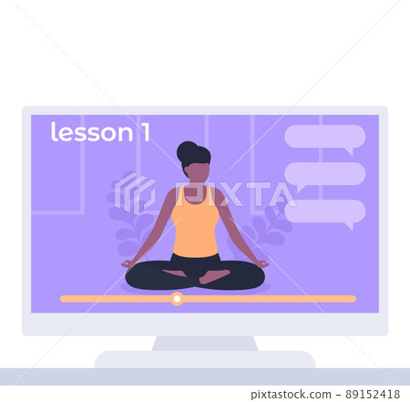online yoga class, lessons on TV, vector 89152418