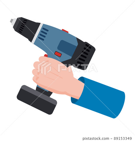 Hand holds electric screwdriver, reapair construction tool, illustration, vector 89153349
