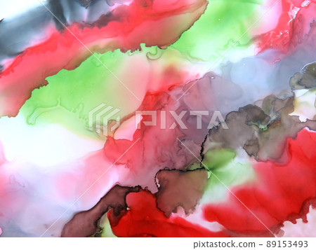 Alcohol ink art (abstract material, mottled pattern, red, green) 89153493