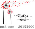 Dandelion flower with flying red hearts, vector 89153900