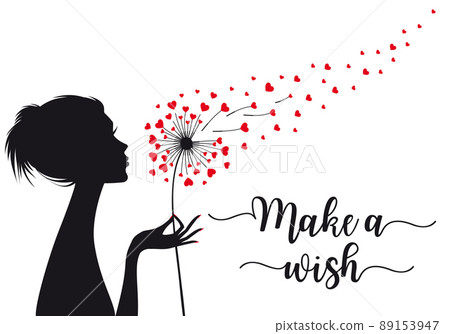 woman holding dandelion flower with flying hearts, vector woman holding dandelion flower with flying hearts, vector 89153947
