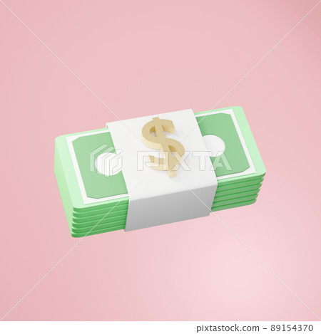 3d rendering of bundle of money icon on clean background for mock up and web banner. Cartoon interface design. minimal metaverse concept. 89154370