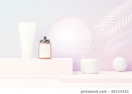 3d render of blank cosmetics skincare product or packaging for mock up. Beauty soap and spa concept. Lotion oil moisture for skin health. Premium and luxury design for branding. 89154381