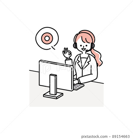Illustration material of a female operator working at a call center (OK sign) 89154663