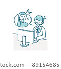 Illustration material of a male operator working at a call center (conversation with a senior man) 89154685