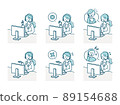 Illustration material set of female operator working in a call center 89154688
