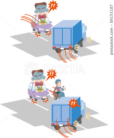 交通安全 <在卡車十字路口右轉/摩托車從對面停車的陰影中消失> 89155187