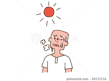 烈日下炙熱的老人，可笑的手寫人物矢量圖，溫暖的線條畫 89155516