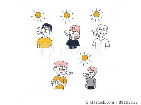一組在烈日下炙熱的人，一個滑稽的手寫人物矢量，一個溫暖的線條畫 89155518