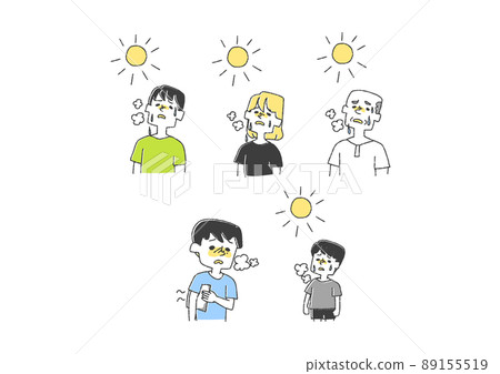 一組在烈日下炙熱的人，一個滑稽的手寫人物矢量，一個溫暖的線條畫 89155519