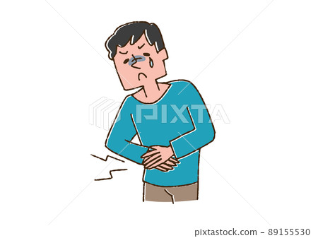 一個腹痛的男人，一個可笑的手寫人物矢量，一個溫暖的線條畫 89155530