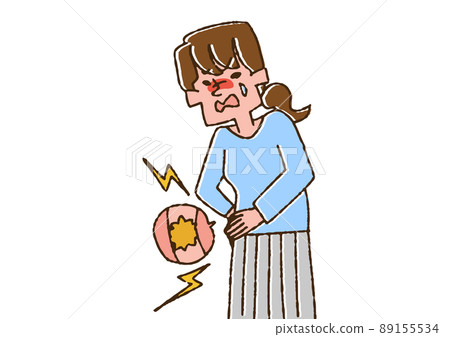 A woman writhing in the pain of stones, a comical handwritten person vector, a warm line drawing 89155534