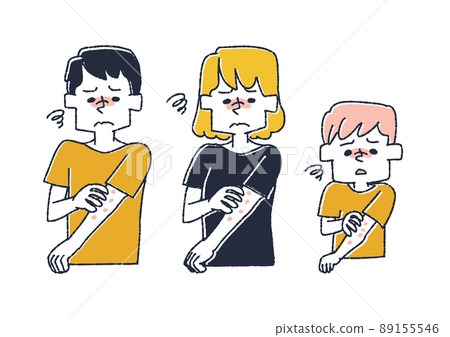 A set of itchy people with something on their arms, a comical handwritten person vector, a warm line drawing 89155546