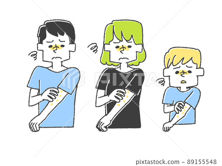 A set of itchy people with something on their arms, a comical handwritten person vector, a warm line drawing 89155548