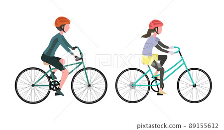 Illustration set of men and women riding a road bike 89155612