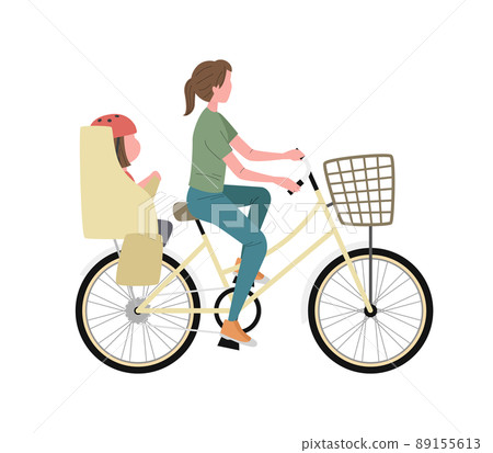 一個女人和一個女孩帶著孩子騎自行車的插圖 89155613