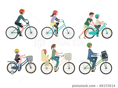 戴頭盔和騎自行車的人的插圖集 89155614