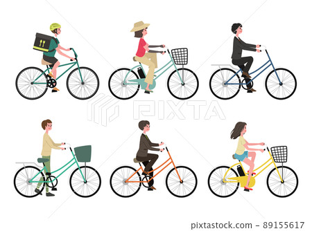 Illustration set of people in the city riding a bicycle Illustration set of people in the city riding a bicycle 89155617