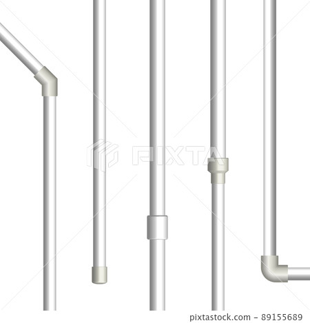 Various connections of plastic pipes. Front view, vector illustration 89155689
