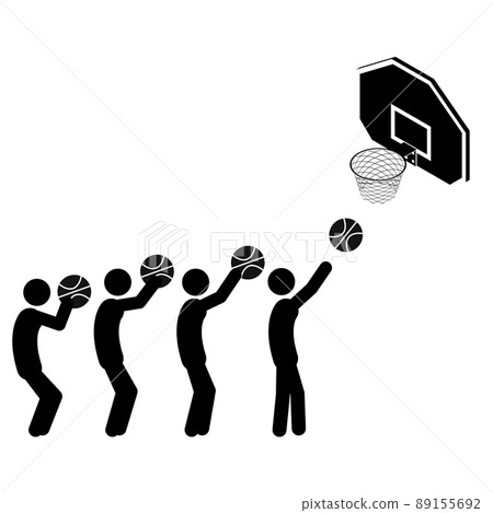 Set of stick figures playing basketball, flat vector illustration. Set of stick figures playing basketball, flat vector illustration. 89155692
