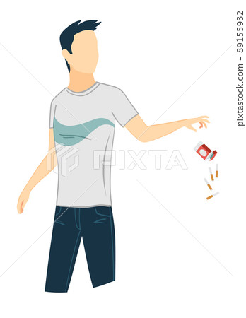 Quitting smoking and bad habits, male character throwing pack of cigarettes in trash. Stop addiction and overcoming nicotine. Healthy lifestyle Quitting smoking and bad habits, male character throwing pack of cigarettes in trash. Stop addiction and overcoming nicotine. Healthy lifestyle 89155932
