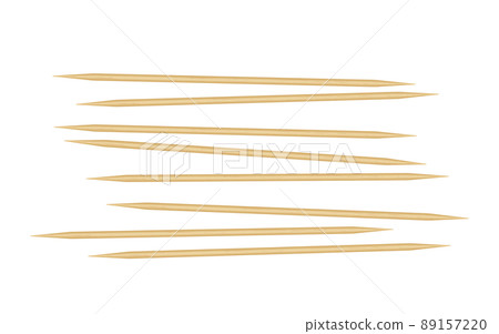 Wooden toothpick. Sharp bamboo sticks for teeth. Wood skewer with pointed tip. Disposable bamboo thin long skewer. Realistic vector illustration isolated on white background 89157220