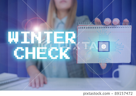 Hand writing sign Winter Check. Business overview Coldest Season Maintenance Preparedness Snow Shovel Hiemal Lady Pressing Screen Of Mobile Phone Showing The Futuristic Technology Hand writing sign Winter Check. Business overview Coldest Season Maintenance Preparedness Snow Shovel Hiemal Lady Pressing Screen Of Mobile Phone Showing The Futuristic Technology 89157472