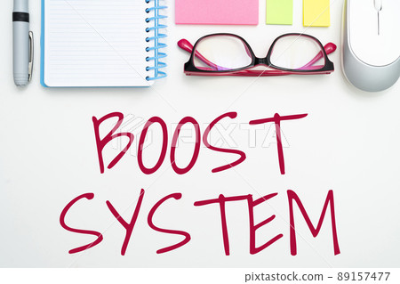 Text sign showing Boost System. Business idea Rejuvenate Upgrade Strengthen Be Healthier Holistic approach Flashy School Office Supplies, Teaching Learning Collections, Writing Tools, 89157477