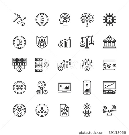 Bundle of crypto currency coding line icon vector set Bundle of crypto currency coding line icon vector set 89158066