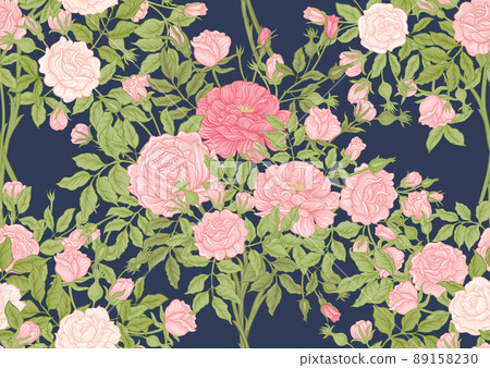 Roses flowers on branches. Millefleurs trendy floral design 89158230