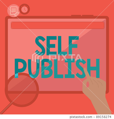 Conceptual display Self Publish. Word Written on Published work independently and at own expense Indie Author Hand Using Big Tablet Searching Plans For New Amazing Ideas 89158274