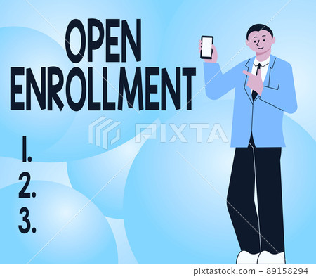 Inspiration showing sign Open Enrollment. Business idea The yearly period when showing can enroll an insurance Hands Holding Flag Goals, Lamp Ideas Trophy Celebrating Success Graph Bars 89158294