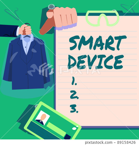 Conceptual caption Smart Device. Business concept Electronic gadget that able to connect share interact with user Hands Holding Uniform Showing New Open Career Opportunities. Conceptual caption Smart Device. Business concept Electronic gadget that able to connect share interact with user Hands Holding Uniform Showing New Open Career Opportunities. 89158426