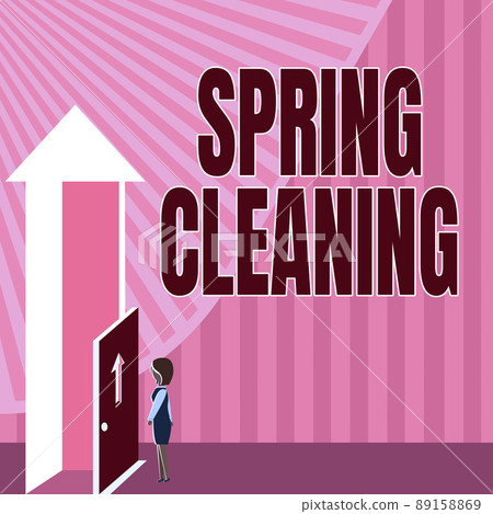 Text caption presenting Spring Cleaning. Word for practice of thoroughly cleaning house in the springtime Lady Standing Front Of Door Opening New Opportunities For Success. Text caption presenting Spring Cleaning. Word for practice of thoroughly cleaning house in the springtime Lady Standing Front Of Door Opening New Opportunities For Success. 89158869