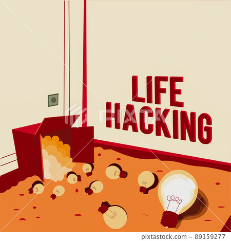 Sign displaying Life Hacking. Word Written on Simple and clever techniques in accomplishing task easily Light bulbs spilled out box symbolizing innovative thinking. 89159277