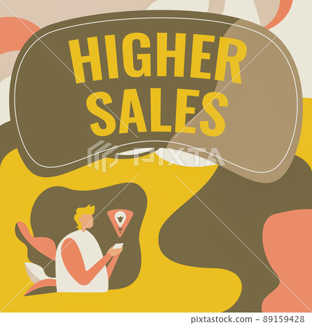 Conceptual display Higher Sales. Business approach The average sold products and services of a company has grown Businessman Using Mobile Phone Making Plans Accomplishing Latest Goals. Conceptual display Higher Sales. Business approach The average sold products and services of a company has grown Businessman Using Mobile Phone Making Plans Accomplishing Latest Goals. 89159428