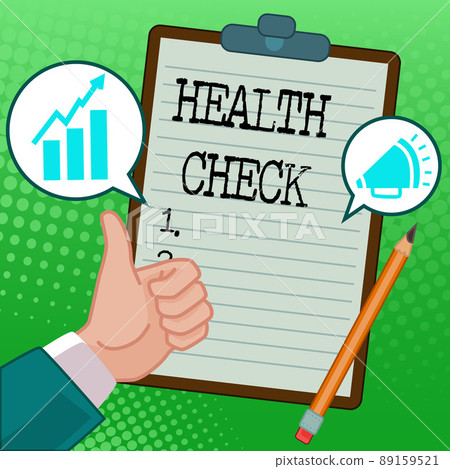 Conceptual display Health Check. Internet Concept Medical Examination Wellness and general state Inspection Hands Thumbs Up Showing New Ideas. Palms Carrying Note Presenting Plans 89159521