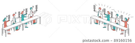 Men and women who hold good and bad tags and... - Stock Illustration ...