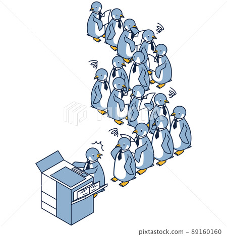 Isometric illustrations of penguins waiting to be copied on the printing press Isometric illustrations of penguins waiting to be copied on the printing press 89160160