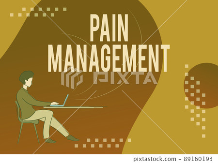 Inspiration showing sign Pain Management. Business showcase a branch of medicine employing an interdisciplinary approach Person sitting desk using computer working towards reaching goals. 89160193