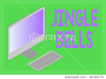 Text sign showing Jingle Bells. Business approach Most famous traditional Christmas song all over the world Monitor with keyboard symbolizing online connection between colleagues. Text sign showing Jingle Bells. Business approach Most famous traditional Christmas song all over the world Monitor with keyboard symbolizing online connection between colleagues. 89160279