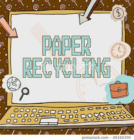 Inspiration showing sign Paper Recycling. Word Written on Using the waste papers in a new way by recycling them Poster decorated with monetary symbols displaying punctuality of employees. 89160300