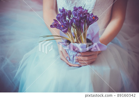 crocuses in the bride's hand 89160342