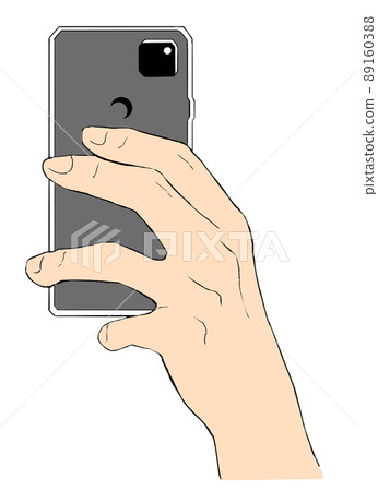 Real illustration of a hand holding a smartphone 1 Real illustration of a hand holding a smartphone 1 89160388