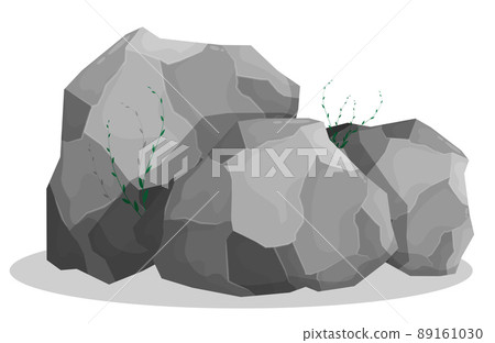Pile of large gray stones. Natural deposits of natural granite, mining. Cartoon vecto isolated on white background 89161030