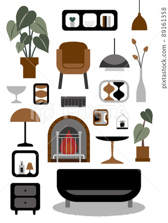 Interior related illustrations such as black sofa and foliage plants 89161358