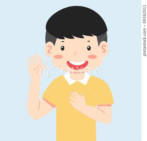 Kid Making a Promise with hand on chest Kid Making a Promise with hand on chest 89162911