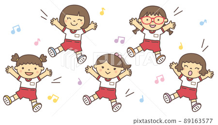 Girls wearing uniforms and dancing happily together Girls wearing uniforms and dancing happily together 89163577